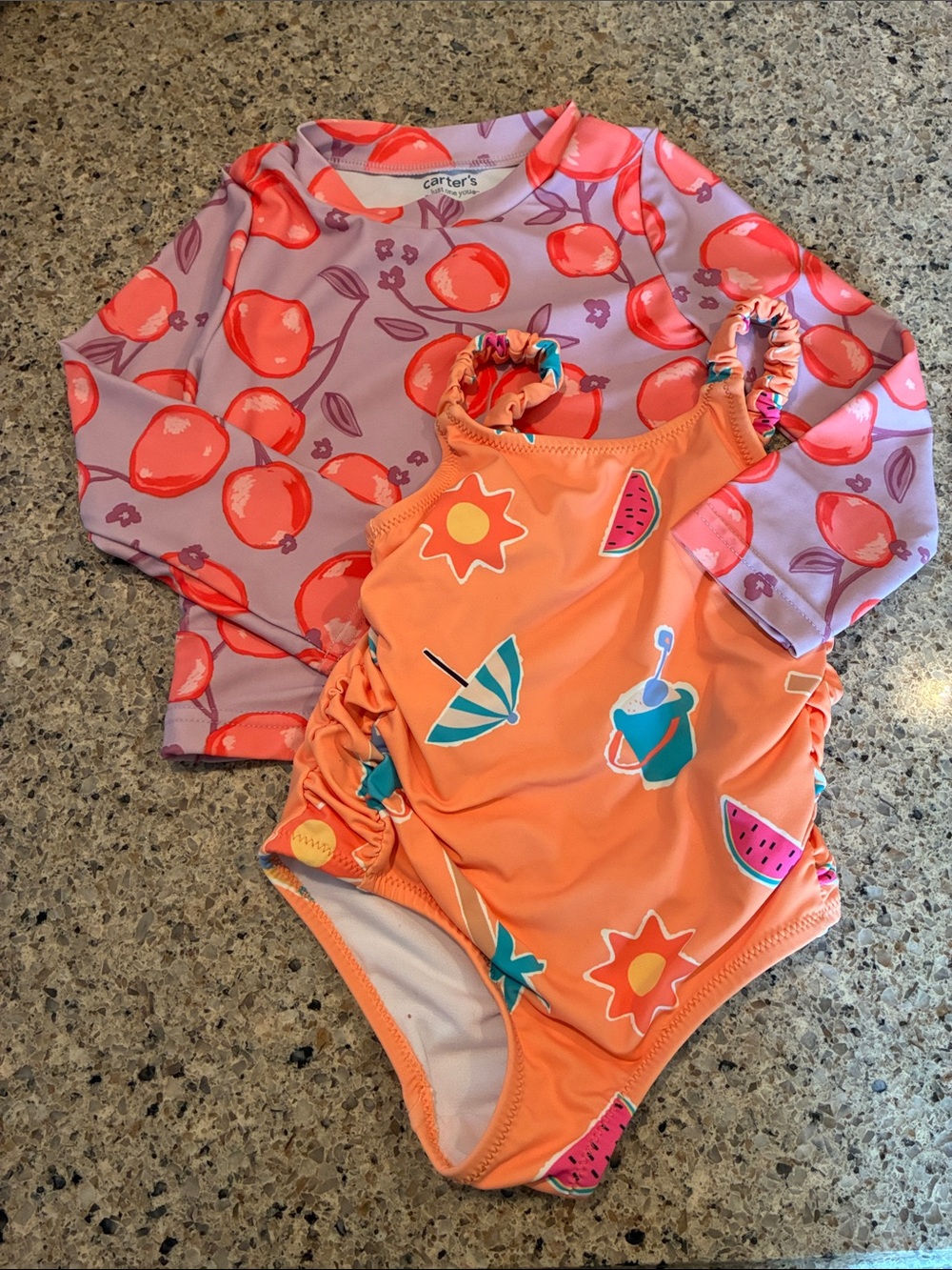 Zara 2-3Y Summer Camp Print Bathing Suit and 2T Carter’s Rashguard
